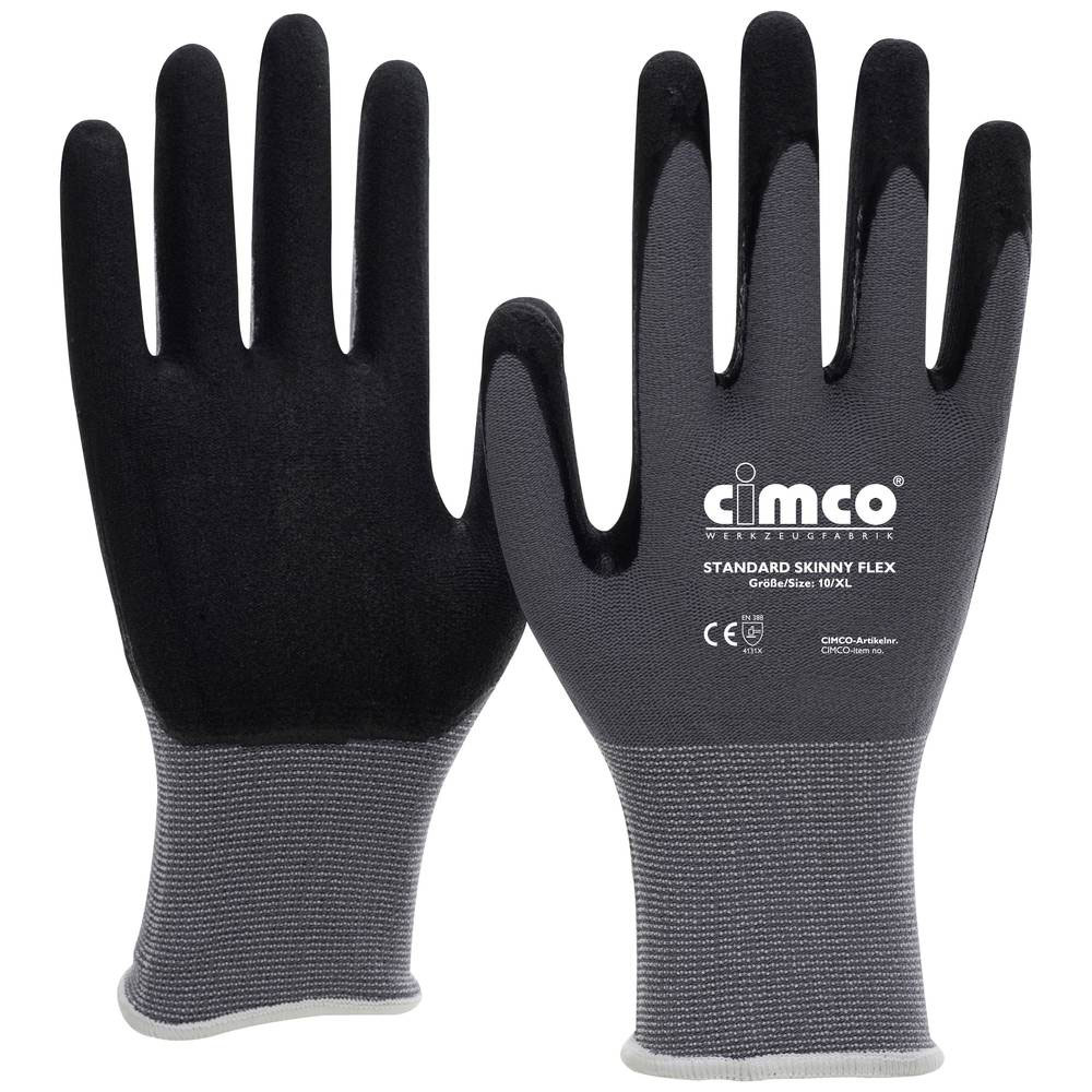 Cimco Arbeitshandschuh Standard Skinny Flex / schwarz/grau / Größe 9/L
