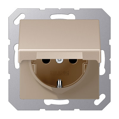 Jung SCHUKO-Steckdose 16A mit Klappdeckel / SAFETY+ / Serie A / Thermoplast champagner