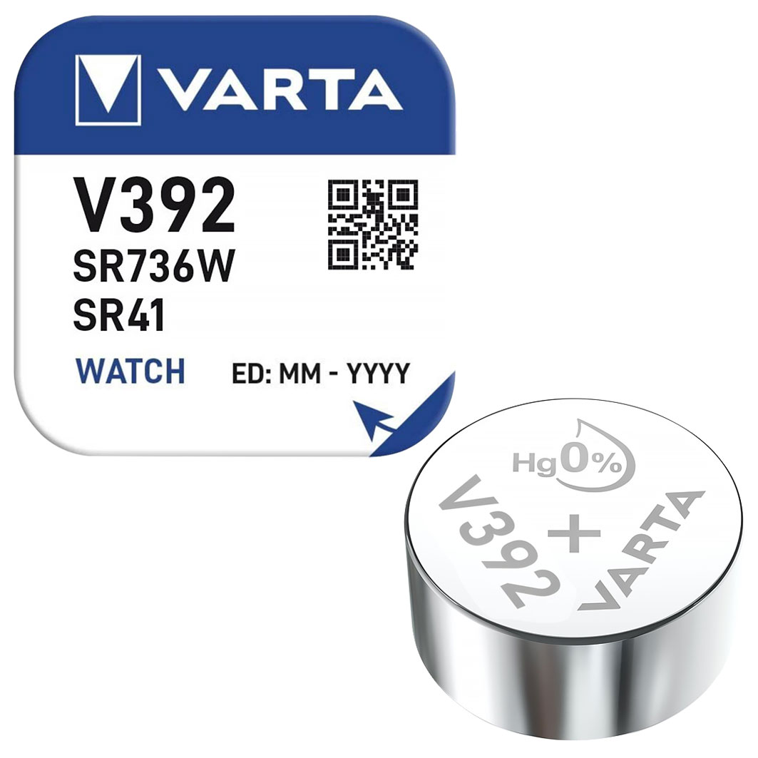 Varta Knopfzelle Silberoxyd / 1,55 V / 38 mAh / SR41 / SR41W / 392/384 / 392 / SR41 / Art. V392