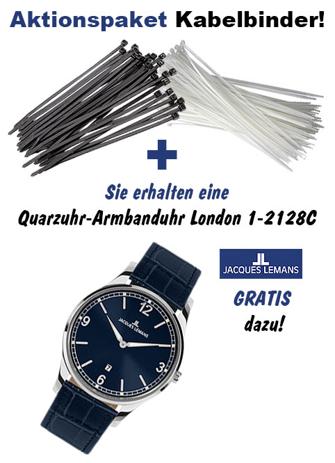 Aktionspaket Kabelbinder-Set + mit einer JACQUES LEMANS Quarz-Armbanduhr GRATIS dazu!