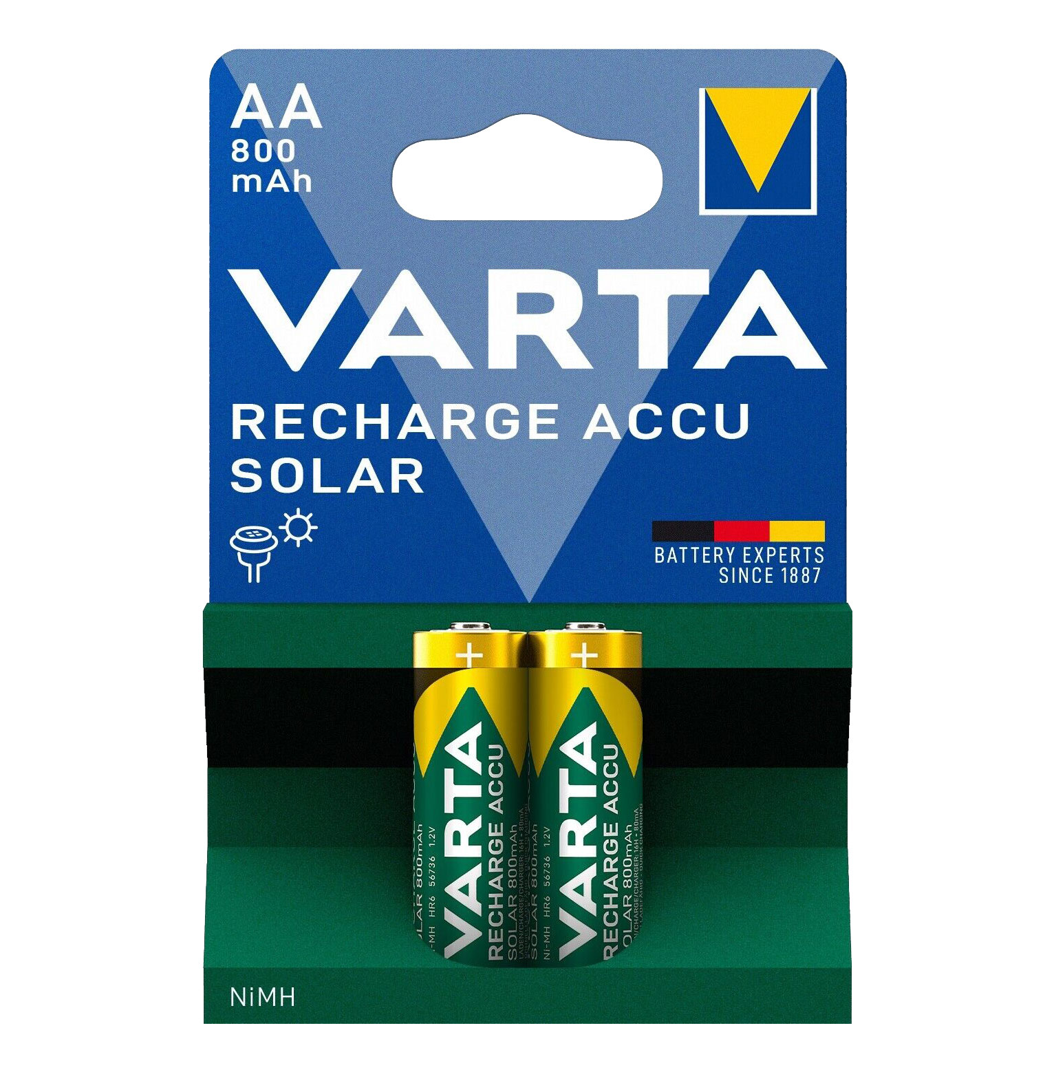 Varta Recharge Akku Solar NI-MH Akku Mignon / 800mAh / 1,2V / V56736 - 2er Blister