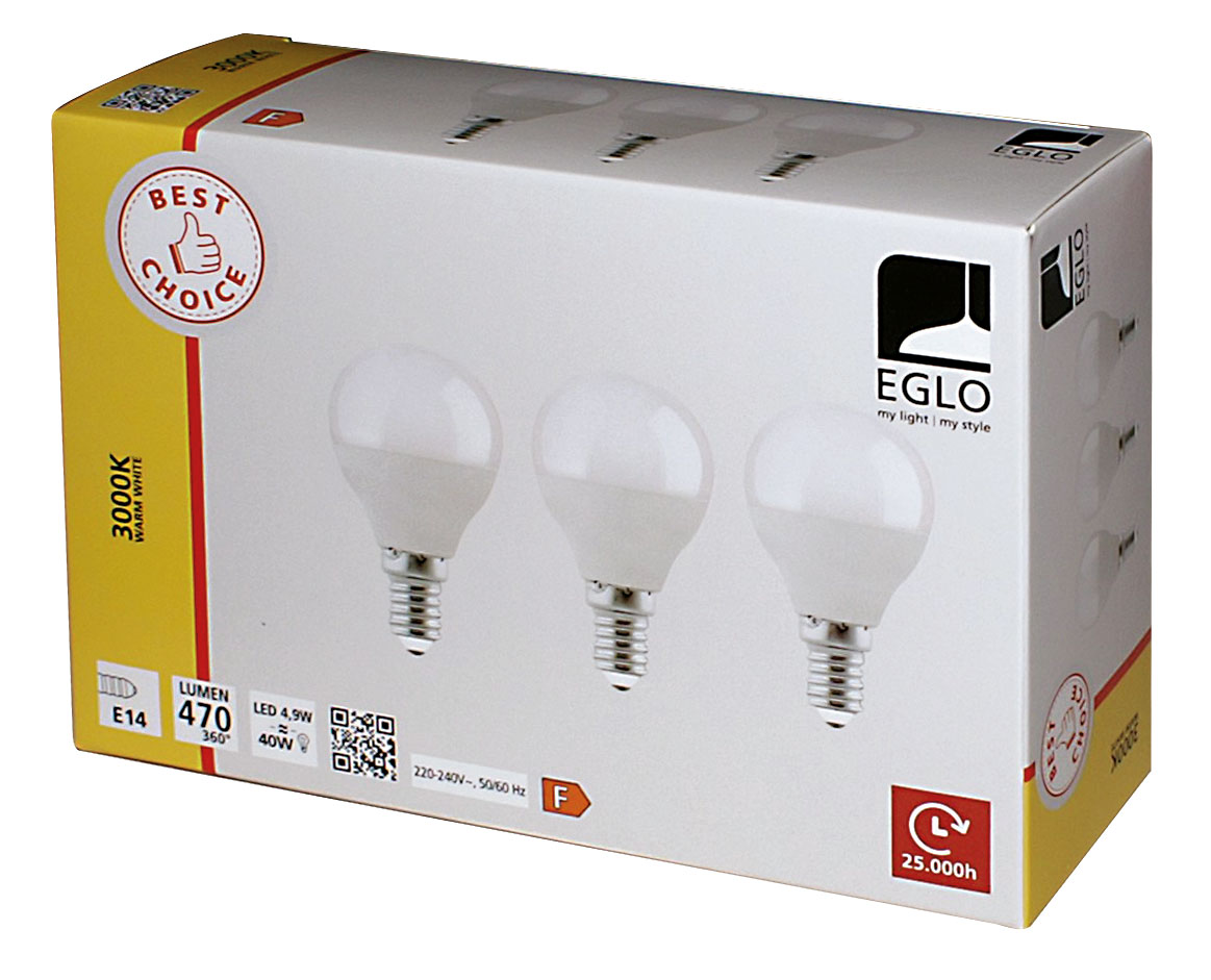 3er Packung LED-Kugellampen P45 / 470lm / 4,9W / E14 / 220-240V / 3.000 K / ww opal