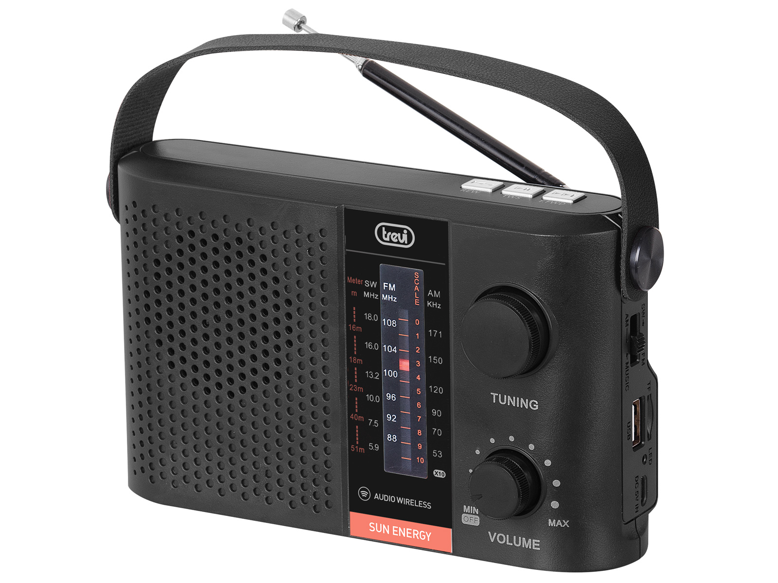 Tragbares Solar-Radio schwarz RA 7F25 BT / FM, AM, KW / Bluetooth / MP3-Player über USB und Micro SD