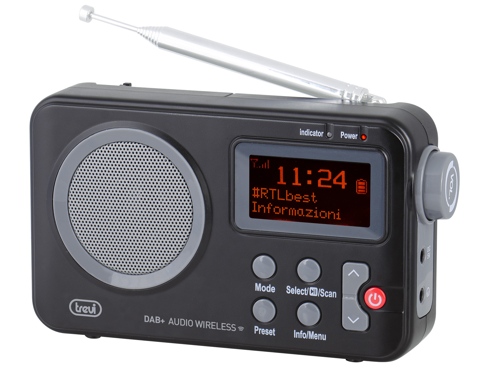 Tragbares Radio schwarz / DAB 7F80 R / DAB/DAB+ / FM /  RDS / Bluetooth / Uhr mit 2 programmierbaren Alarmen / digitale Steuerung / Kopfhöreranschluß / batteriebetrieben