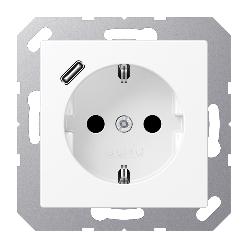 Jung Schuko-Steckdose 16A 250V~ mit USB-Ladegerät 1 x Typ C / SAFETY+ / Serie A / schneeweiß matt