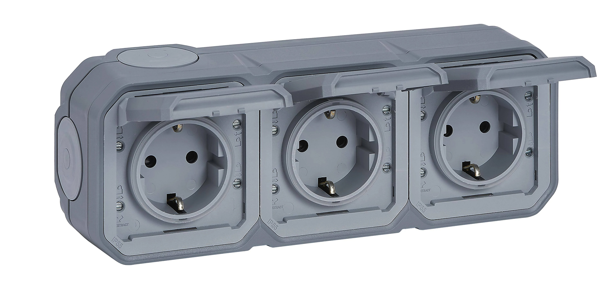 Legrand AP Schuko Steckdose Plexo New IP55 / 3-fach / horizontal / grau