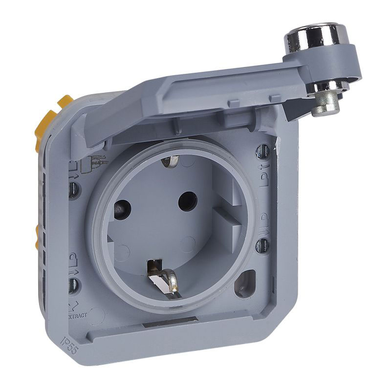 Legrand Plexo New Einsatz Schuko-Steckdose grau mit Steckklemmen und inkl. Schloss / ungleiche Schließung