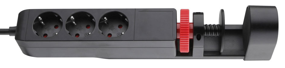Schuko-Steckdosenleiste 3-fach mit Schraub-Klemmbefestigung für Tischmontage / 2 x USB-A / 1 x USB-C max. 3,4A / 3m Kabel