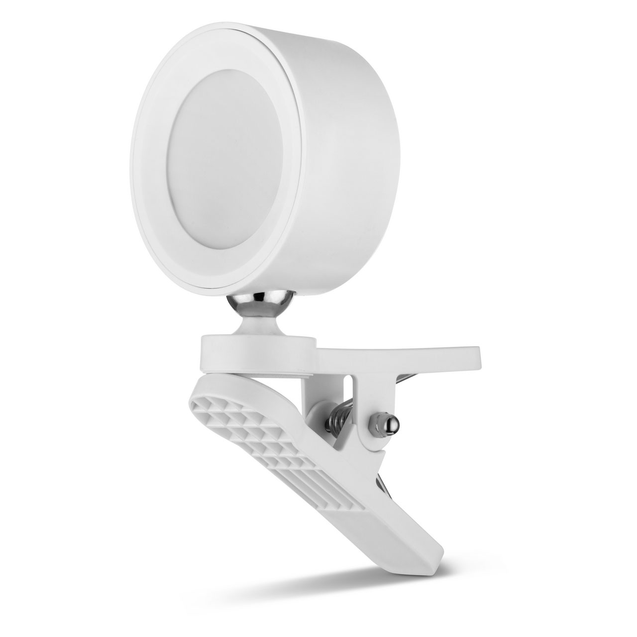 LED Akku Clip-Spot mit Schalter, Befestigungspad und -klammer / USB / weiß