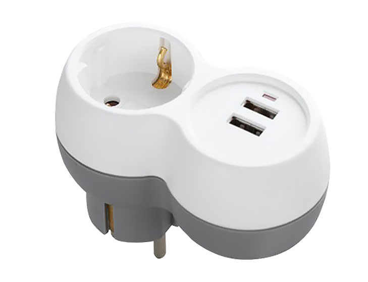 Technik Professional Steckdosen-Adapter 1-fach + 2 USB-A 2,4A