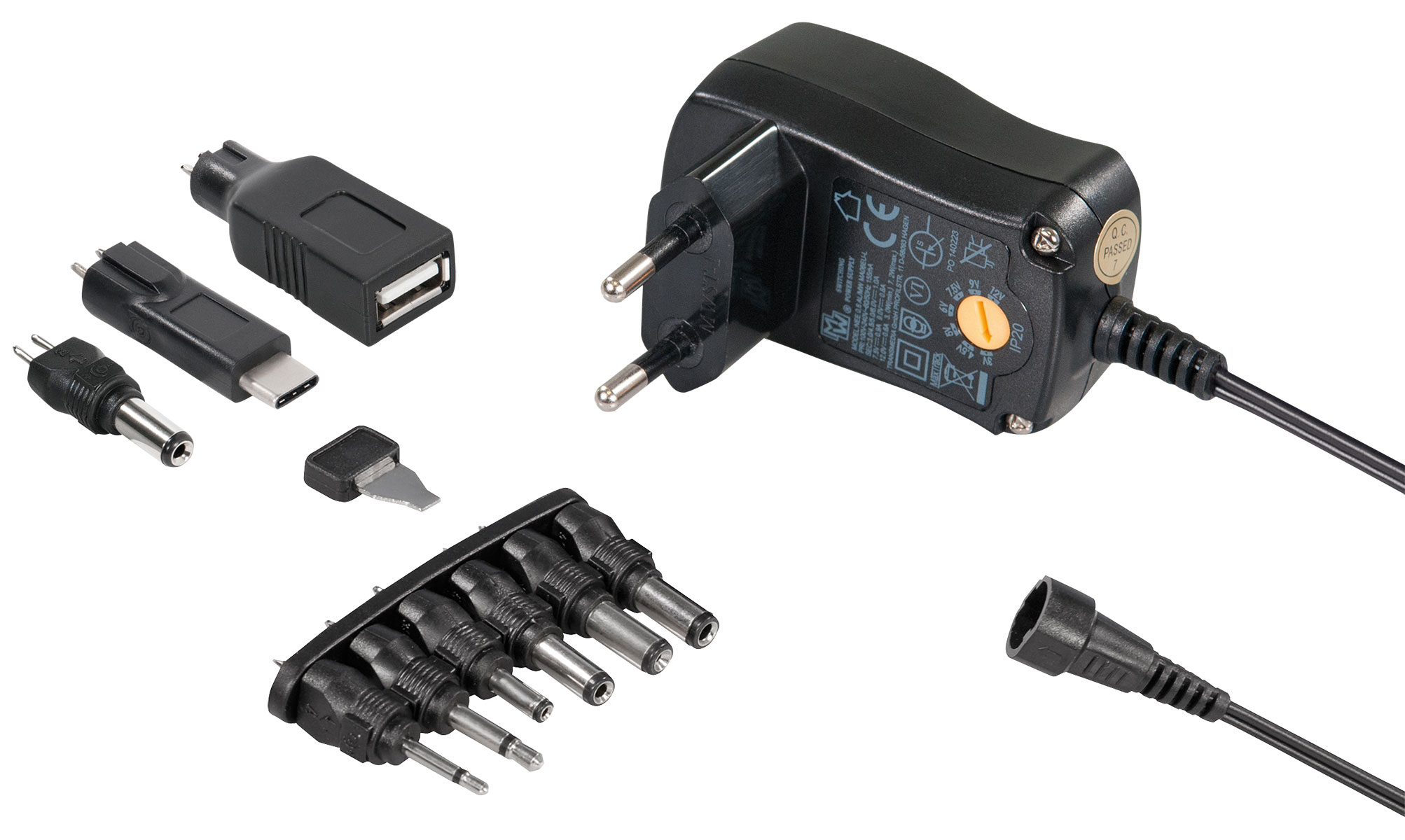 Stabilisiertes Schaltnetzteil / DC Einzelstecker + USB Typ A Buchse + USB Typ C Stecker / 600 mA