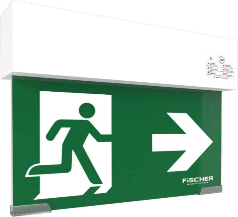 Fischer LED-Rettungszeichenleuchte 2W / Selbstüberwachung / Dauer- und Bereitschaftsschaltung, Brenndauer 3h / Erkennungsweite 21m / inkl. Piktogramme / IP41