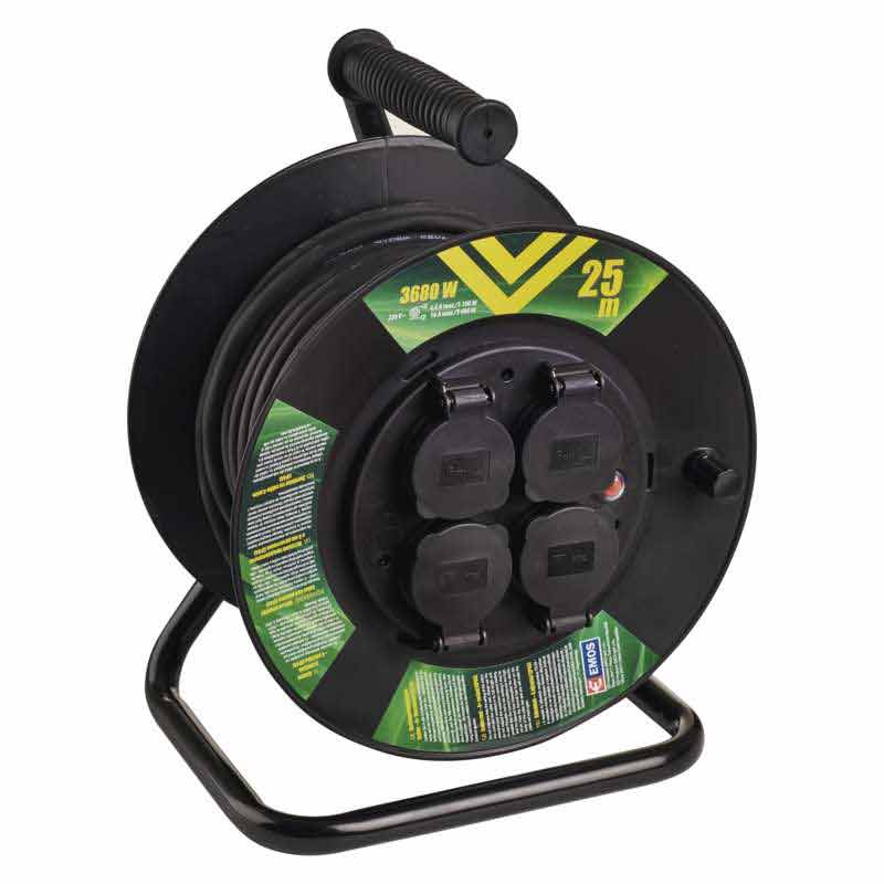 Gummikabeltrommel 4xSSDO / mit 25m Kabel H07RN-F 3x1,5 / IP44 
