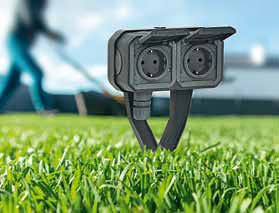 Legrand Plexo New Gartenpfahl 2-fach vorverdrahtete Schuko-Steckdose Steckklemmen (SL) / IP44 / grau 