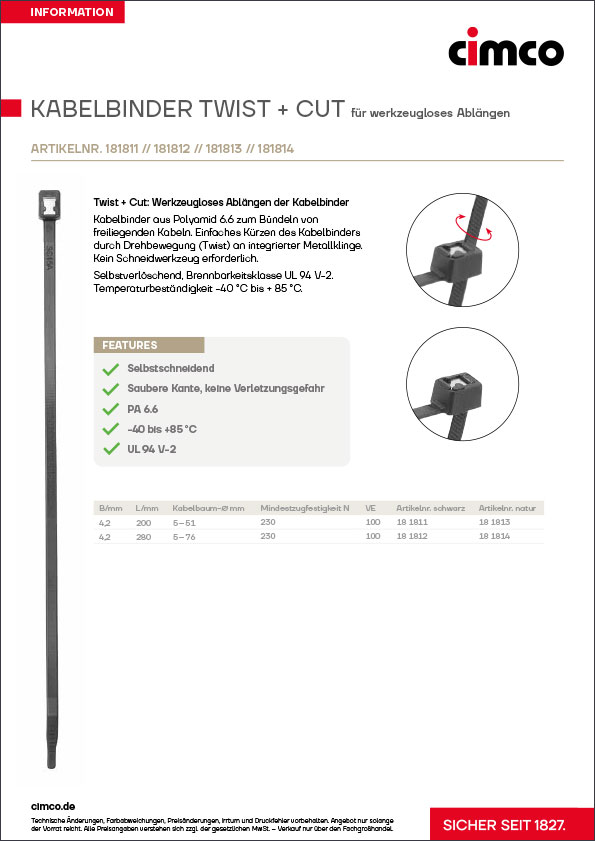 Cimco Kabelbinder Twist + Cut