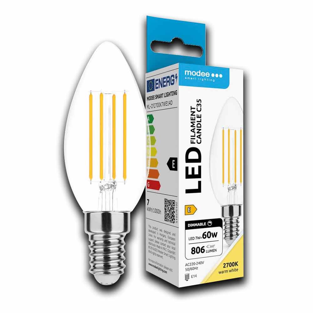 LED Filament Kerzenlampe C35 / 806lm / 7W / E14 / 220-240V / 2.700K / 360° / ww klar dimmbar