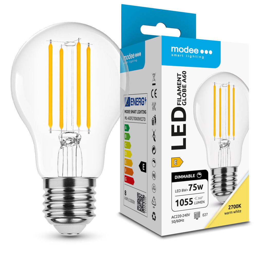 LED Filament Glühlampe A60 / 1.055lm / 8W / E27 / 220-240V / 2.700K / 827 ww klar dimmbar