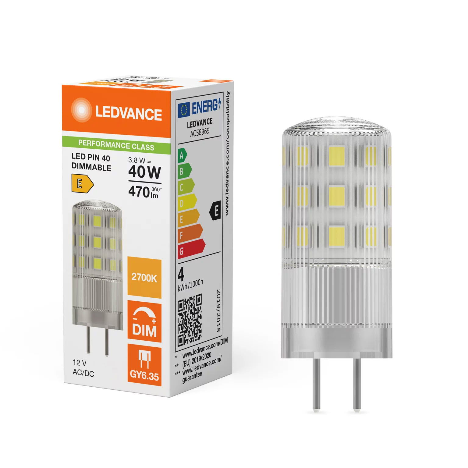 LED NV Stiftsockellampe / 470lm / 3,8W / GY6.35 / 12V / 827 / 2.700K ww klar dimmbar