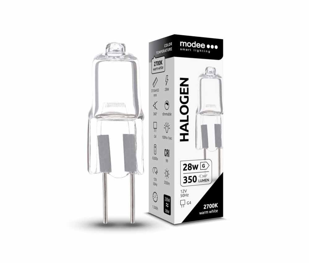NV Halogen Stiftsockellampe 350lm / 28W / G4 / 12V / 2.700K ww / klar / dimmbar