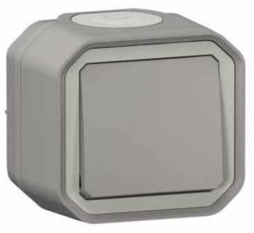 Legrand Plexo New FR-AP Wechselschalter 10 AX, Steckklemmen (SL) / IP55 / IK08 / grau