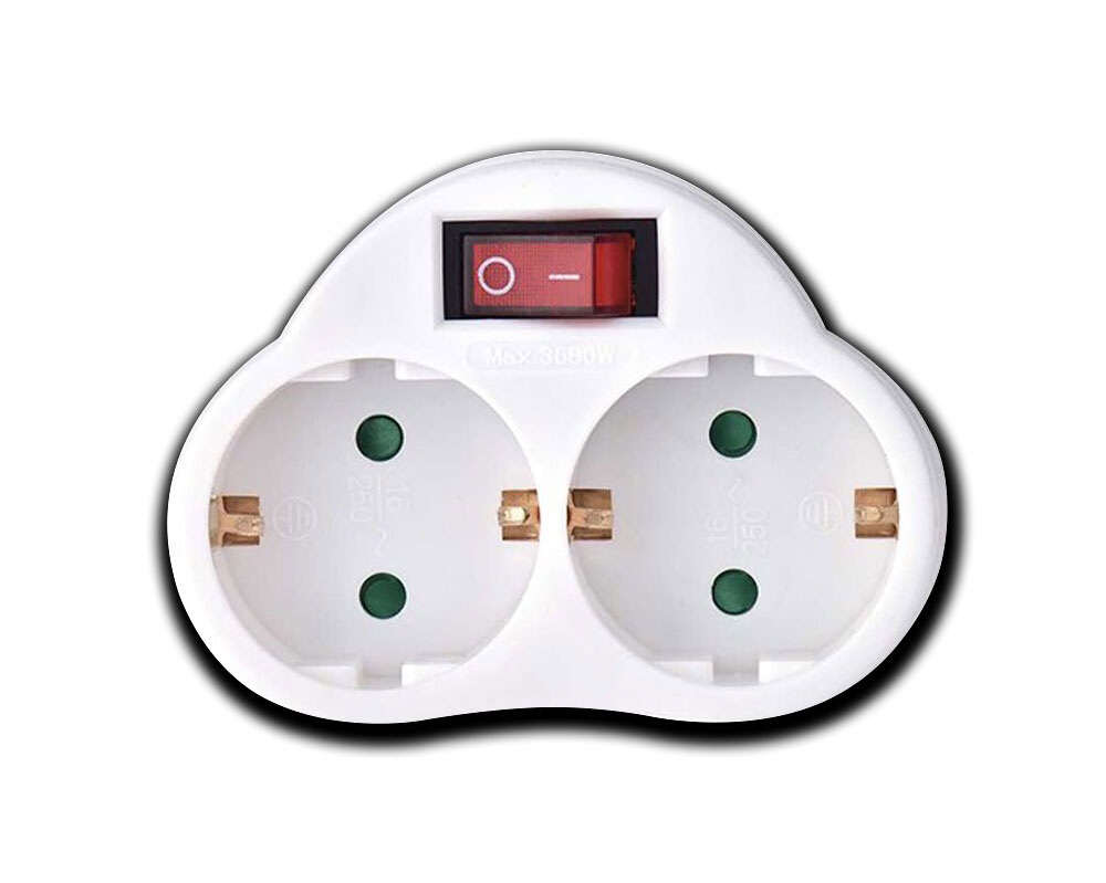 Steckdosen-Adapter 2fach + Schalter 16A