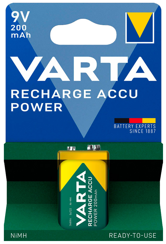 Varta Recharge Akku Power NiMH E-Block 6F22 / 200mAh / 9V / V56722 - 1er Blister