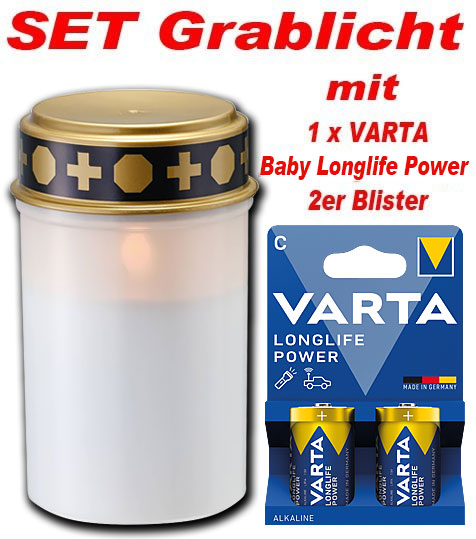 SET LED-Grablicht weiß mit 1x 634GL176 inkl. 1 x VARTA LLP Baby 951VA154 / V4914 (2er Blister)