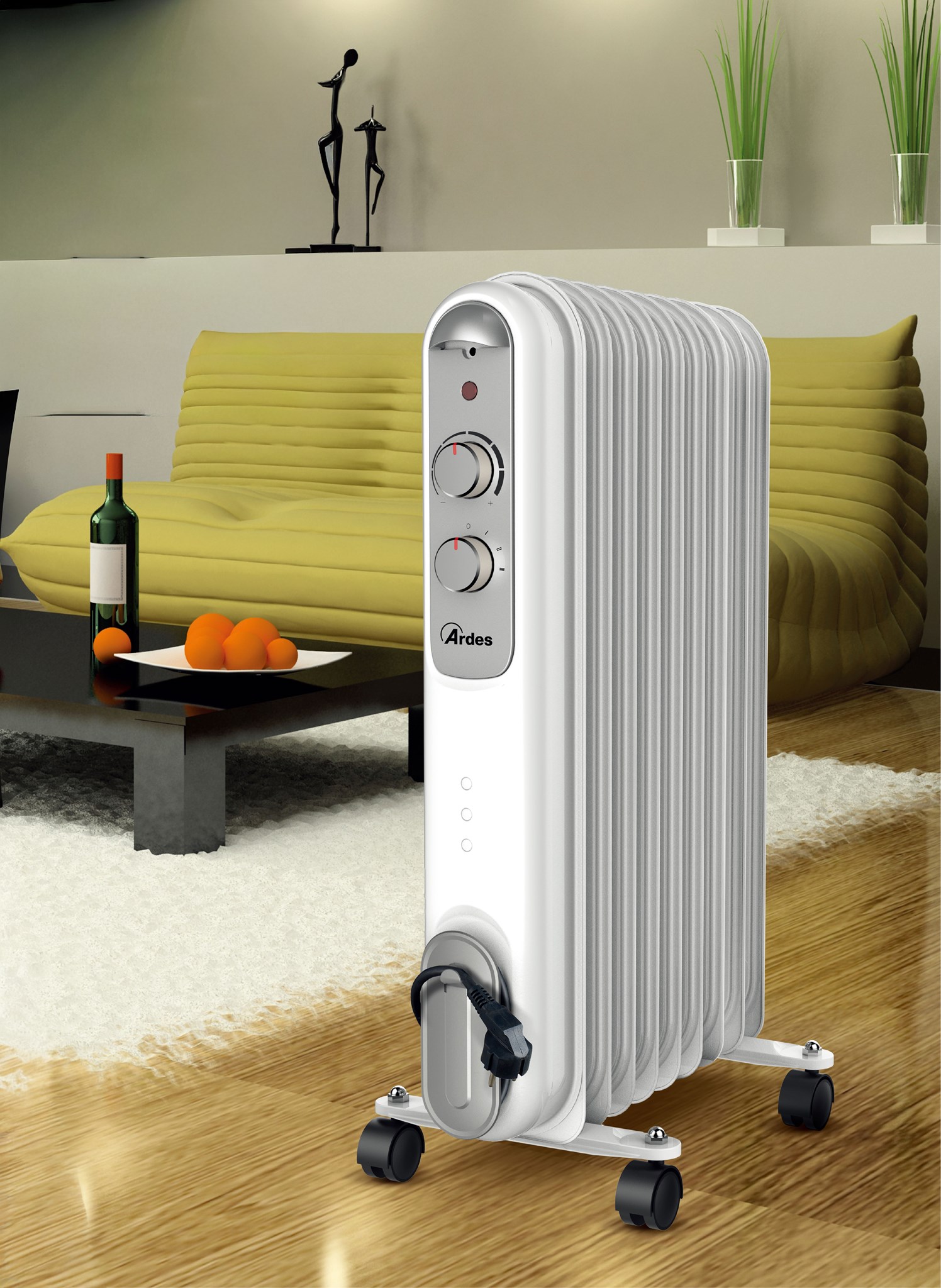 Ölradiator CURVY9 mit 9 Heizelementen / 3 Stufen / Thermostat / 2.000W / Kippschutzschalter