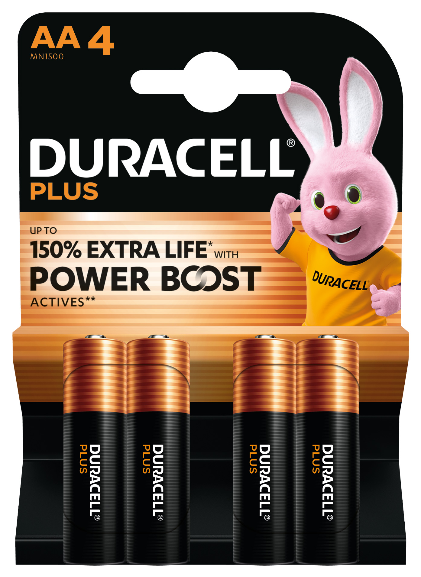 Duracell Alkaline Plus Power Boost MN1500 / Mignon / LR6 / AA / 1,5V - 4er Blister