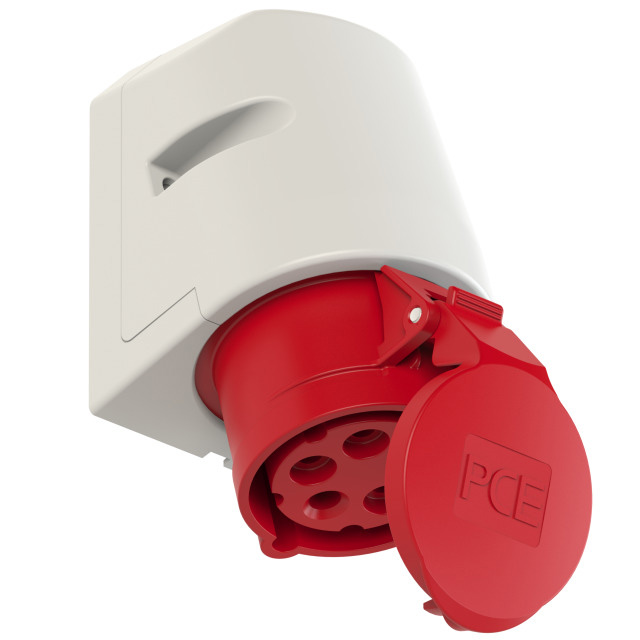 PCE CEE-Drehstrom-Wandsteckdose IP44 / 16A / 5-polig / 6h / 400V mit Schraubklemmen und Würgenippel