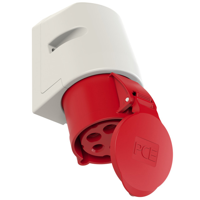 PCE CEE-Drehstrom-Wandsteckdose IP44 / 32A / 5-polig / 6h / 400V mit Schraubklemmen und Würgenippel