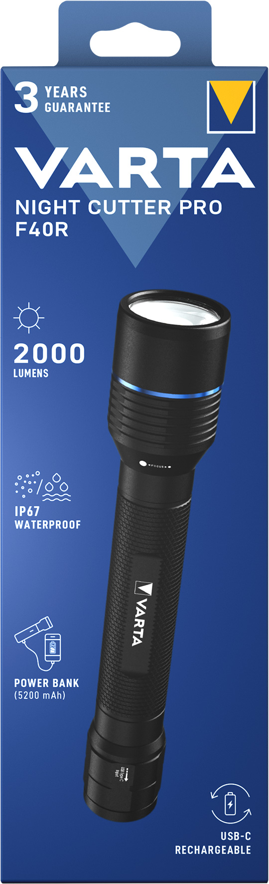 VARTA Night Cutter Pro F40R mit Akku / 2.000lm / USB-C-Anschluss / Powerbank-Funktion / IP67