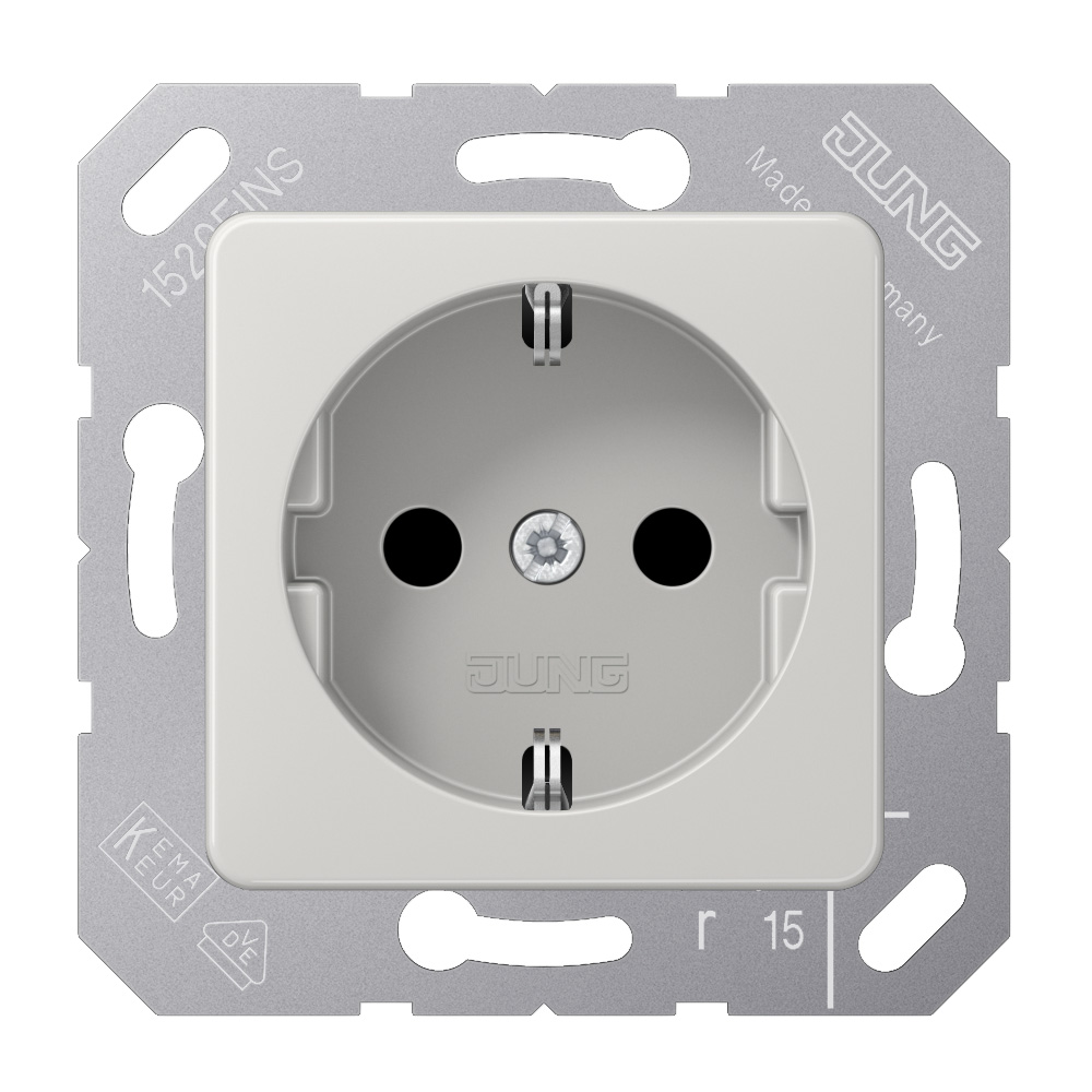 Schuko-Steckdose, 16A 250V~, Thermoplast, 50 x 50 mm, lichtgrau