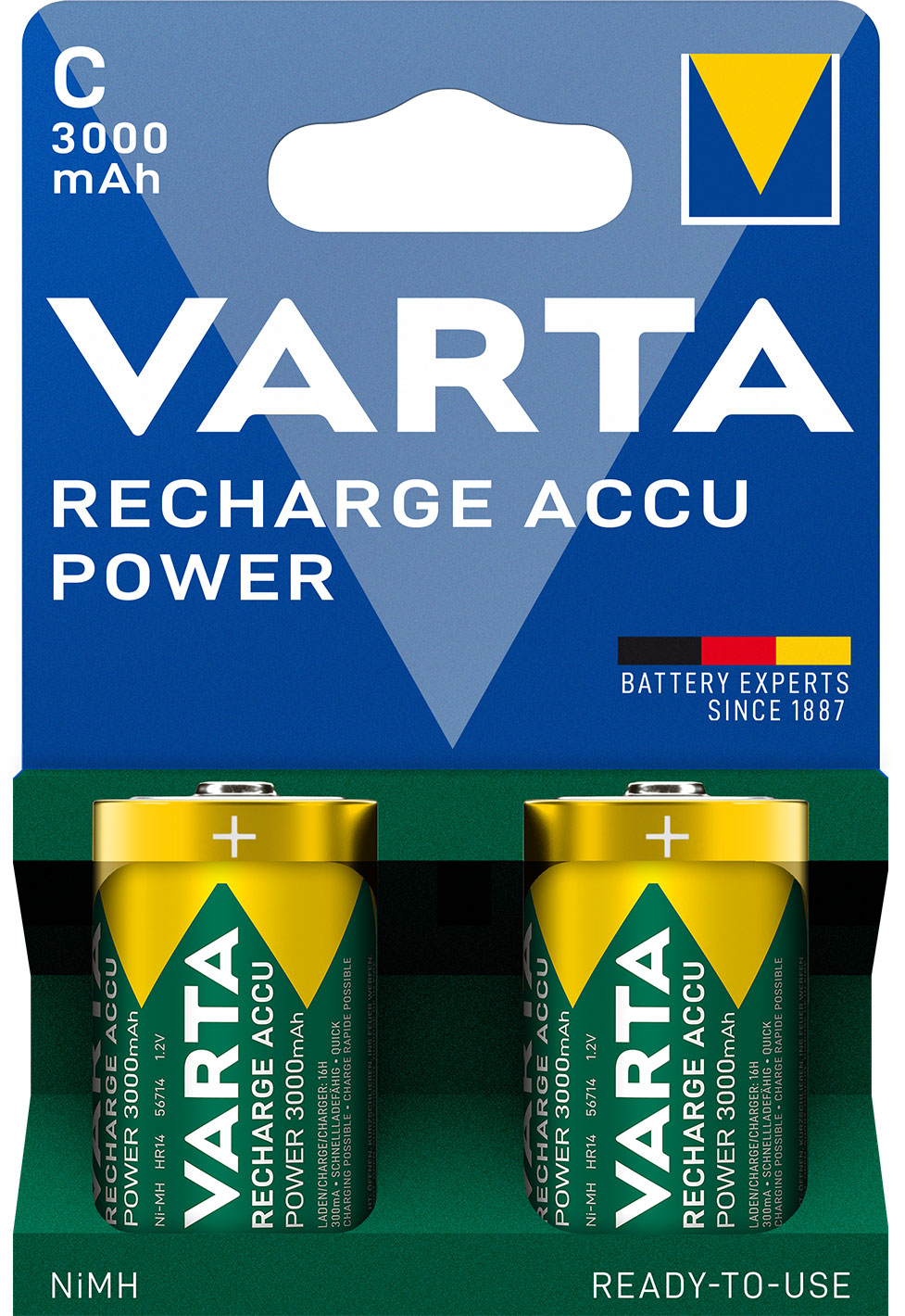 Varta Recharge Akku Power NiMH C Baby 3.000mAh / 1,2V / V56714 - 2er Blister