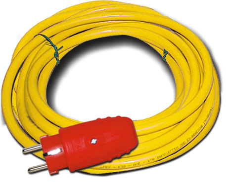 K35 - Baustellen-Anschlussleitung XYMM 3x1,5 gelb/orange f. Außen / 3 m / mit Schuko-Gummistecker rot IP44 / 335NL893