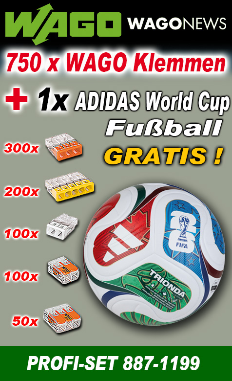 WAGO Aktionspaket mit 750 Klemmen und 1x ADIDAS World Cup Fußball GRATIS