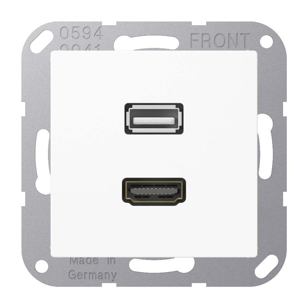 Jung Multimedianschluss System HDMI / USB 2.0, Thermoplast, Serie AS/A, alpinweiß