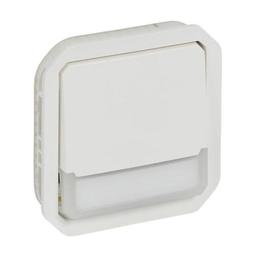 Legrand Plexo New Einsatz Taster mit Wechselkontakt beleuchtet mit Beschriftungsfeld 10A, Steckklemmen, IP55, IK08, Ultraweiß