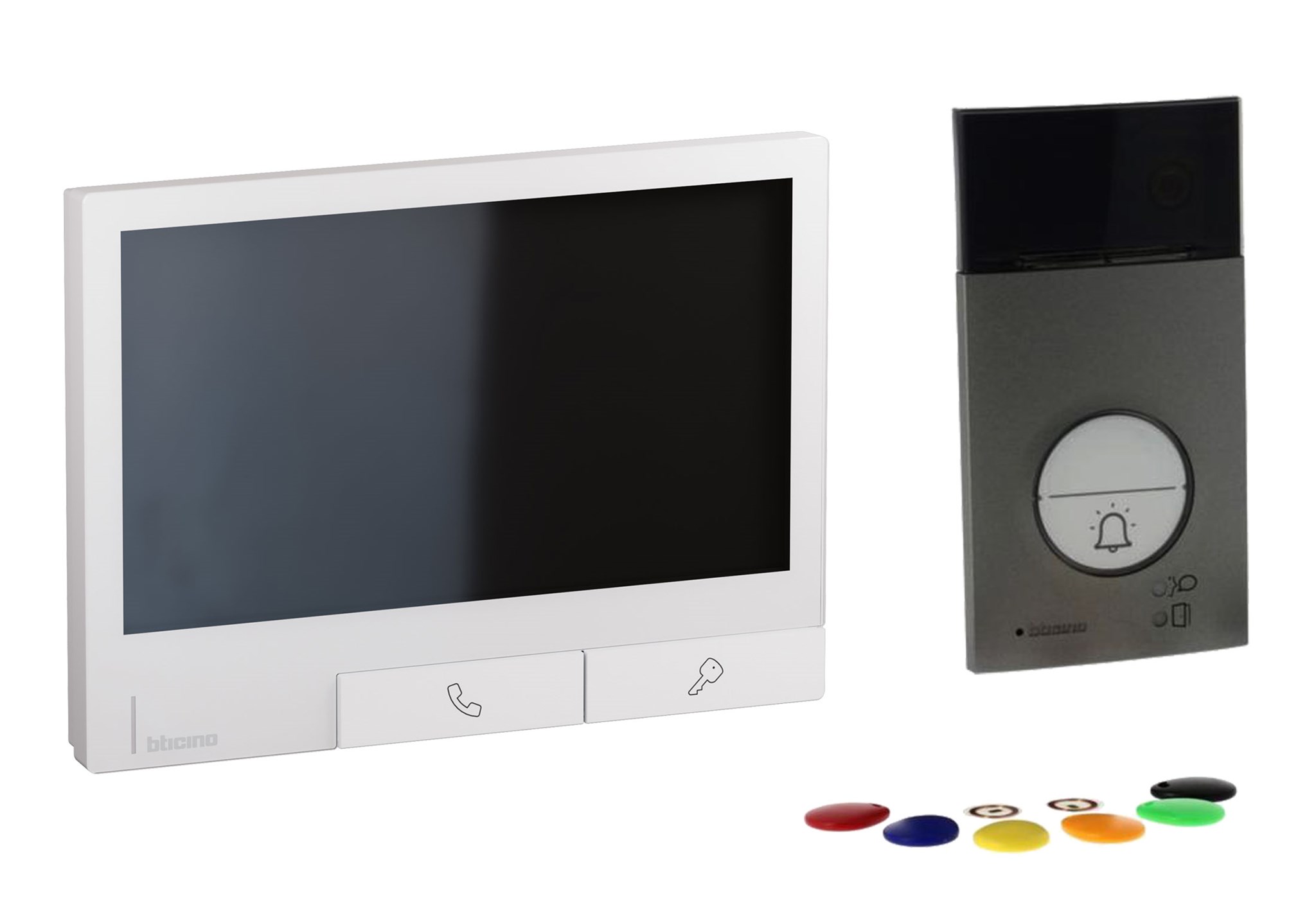 Bticino FLEX'ONE SET LINEA 3000 + CLASSE 300X mit AP-Türstation LINEA 3000 Schwarz inkl. Transponder und Video-Innenstelle CLASSE 300X Light + Netzgerät