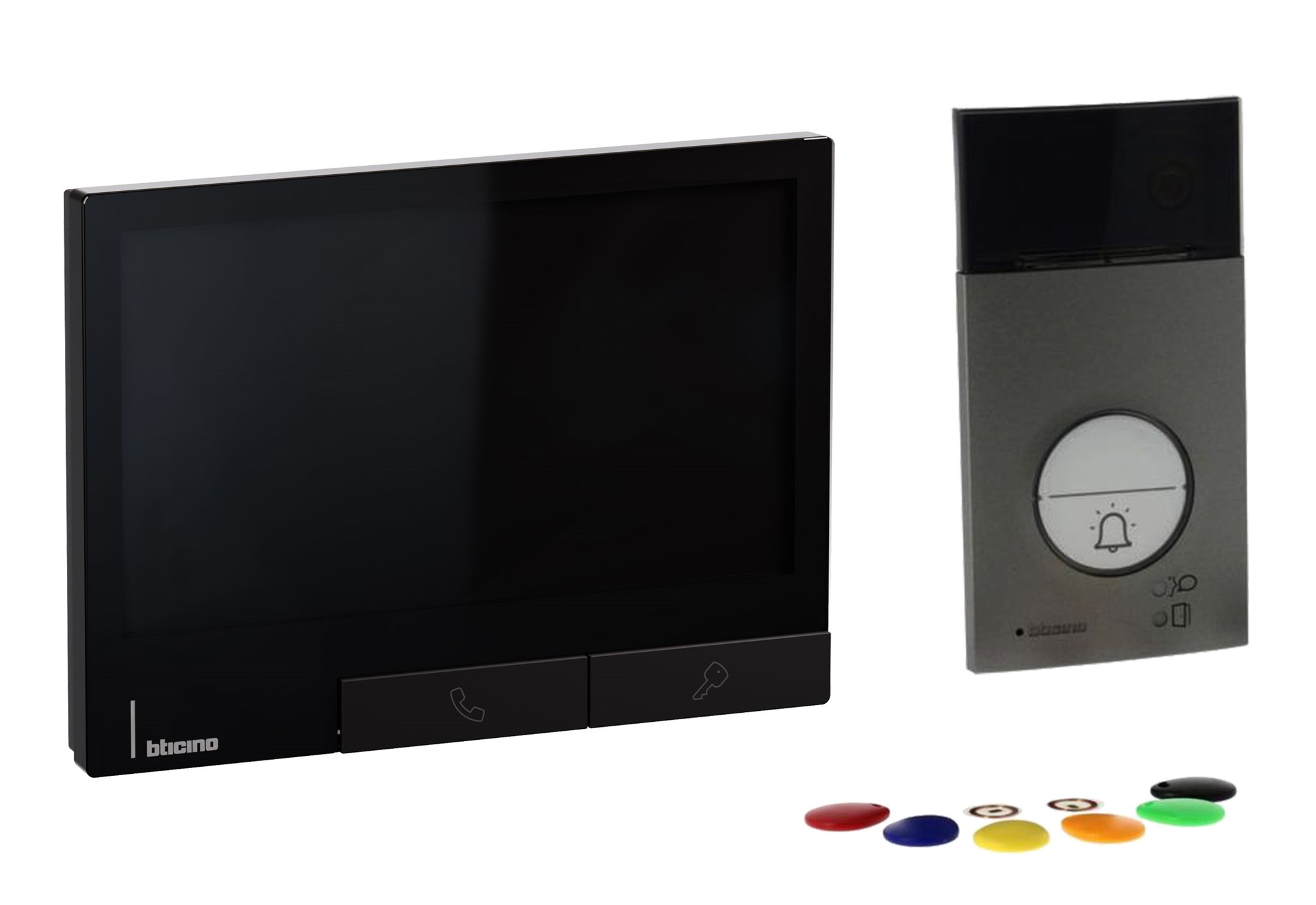 Bticino FLEX'ONE SET LINEA 3000 + CLASSE 300X mit AP-Türstation LINEA 3000 Schwarz inkl. Transponder und Video-Innenstelle CLASSE 300X Dark + Netzgerät