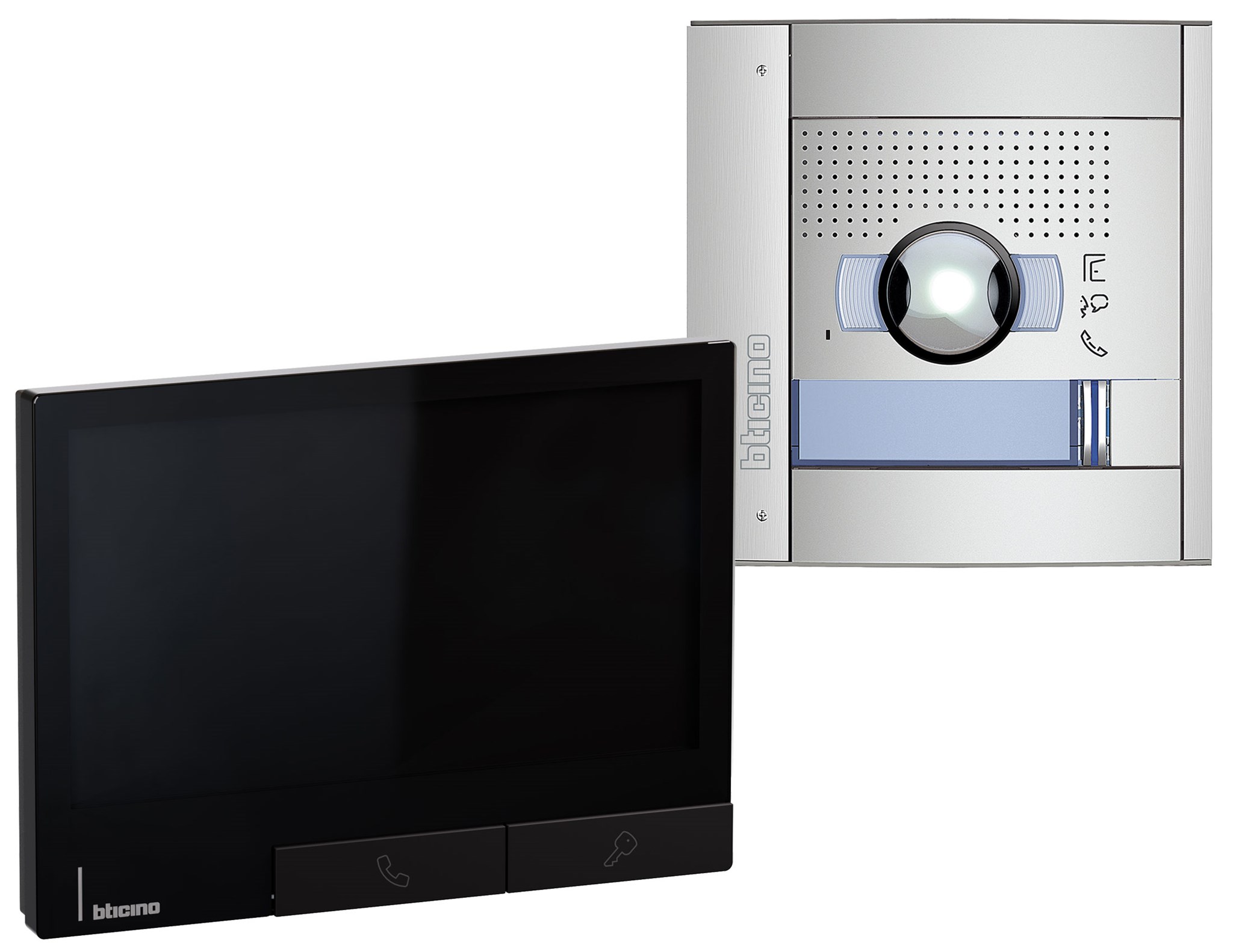 Bticino FLEX'ONE SET SFERA + CLASSE 300X mit UP-Türstation SFERA Allmetal, Video-Innenstelle CLASSE 300X Dark und Netzgerät