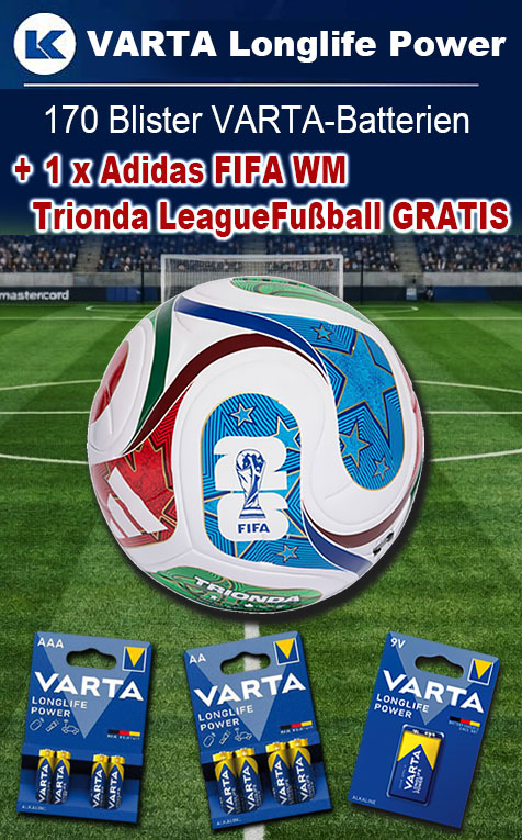 VARTA Aktionspaket Longlife Power mit 170 Blister + 1 x Adidas WM Fußball 2026