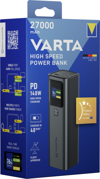 Varta High Speed Powerbank 27.000mAh Box / Schnellladen bis 140 W (USB-C PD)