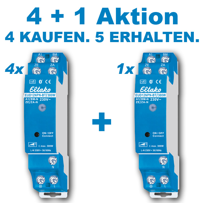 Eltako 4+1 Aktion Universal-Dimmschalter mit Bluetooth, Power MOSFET bis 300W / EUD12NPN-BT/300W-230V
