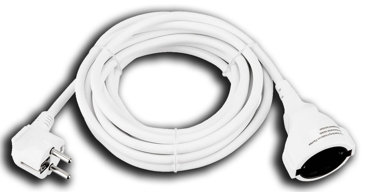 Verlängerung H05VV-F 3x1,5 / 3m / weiß / mit Schukostecker + Schukokupplung