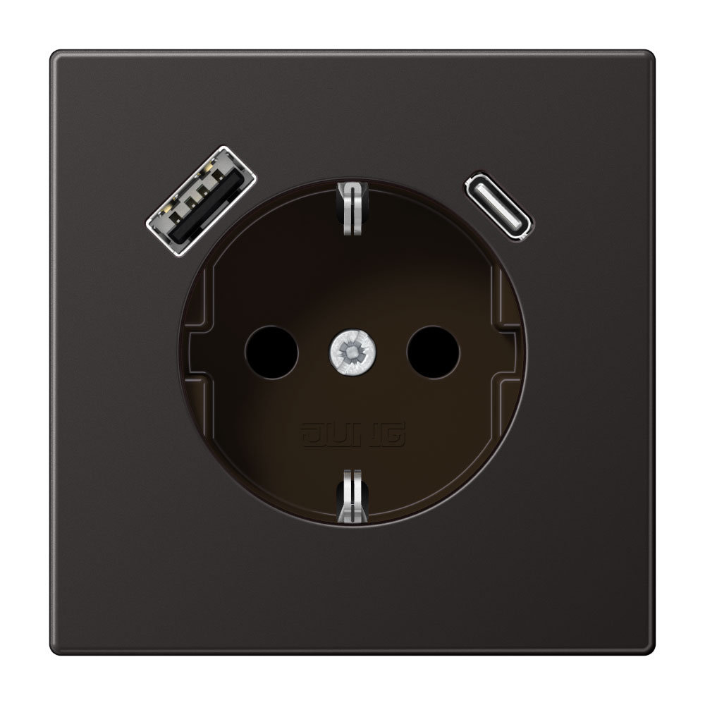 Jung Schuko-Steckdose 16A 250V~, mit USB-Ladegerät, 1 x Typ A + 1 x Typ C / Safety Plus, Serie LS dark 
