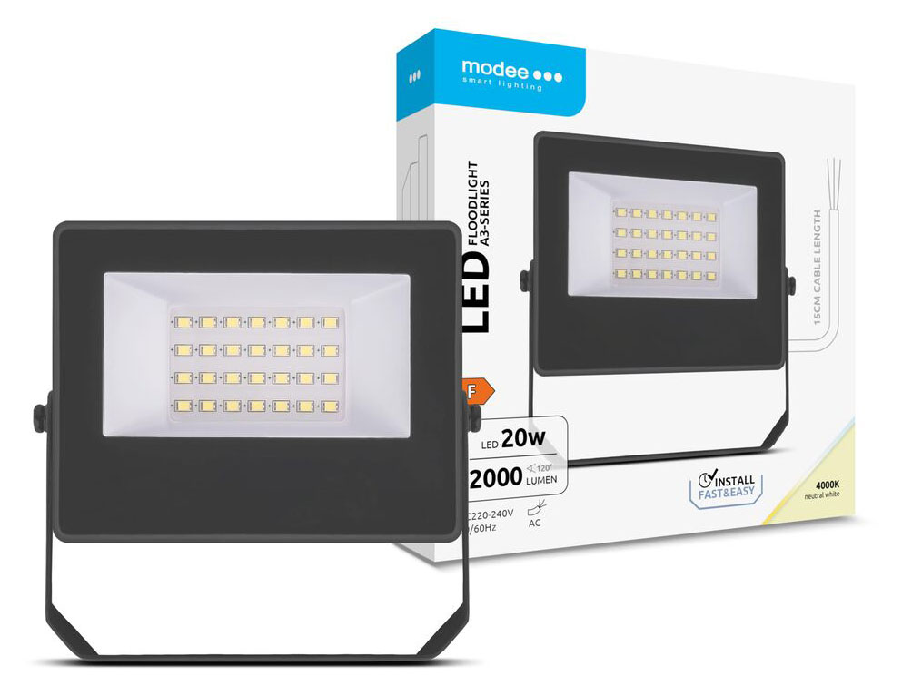 LED Flutlichtstrahler Slim 20W / 2.000lm / 120° / 4.000K nw / +15cm Kabel / IP65