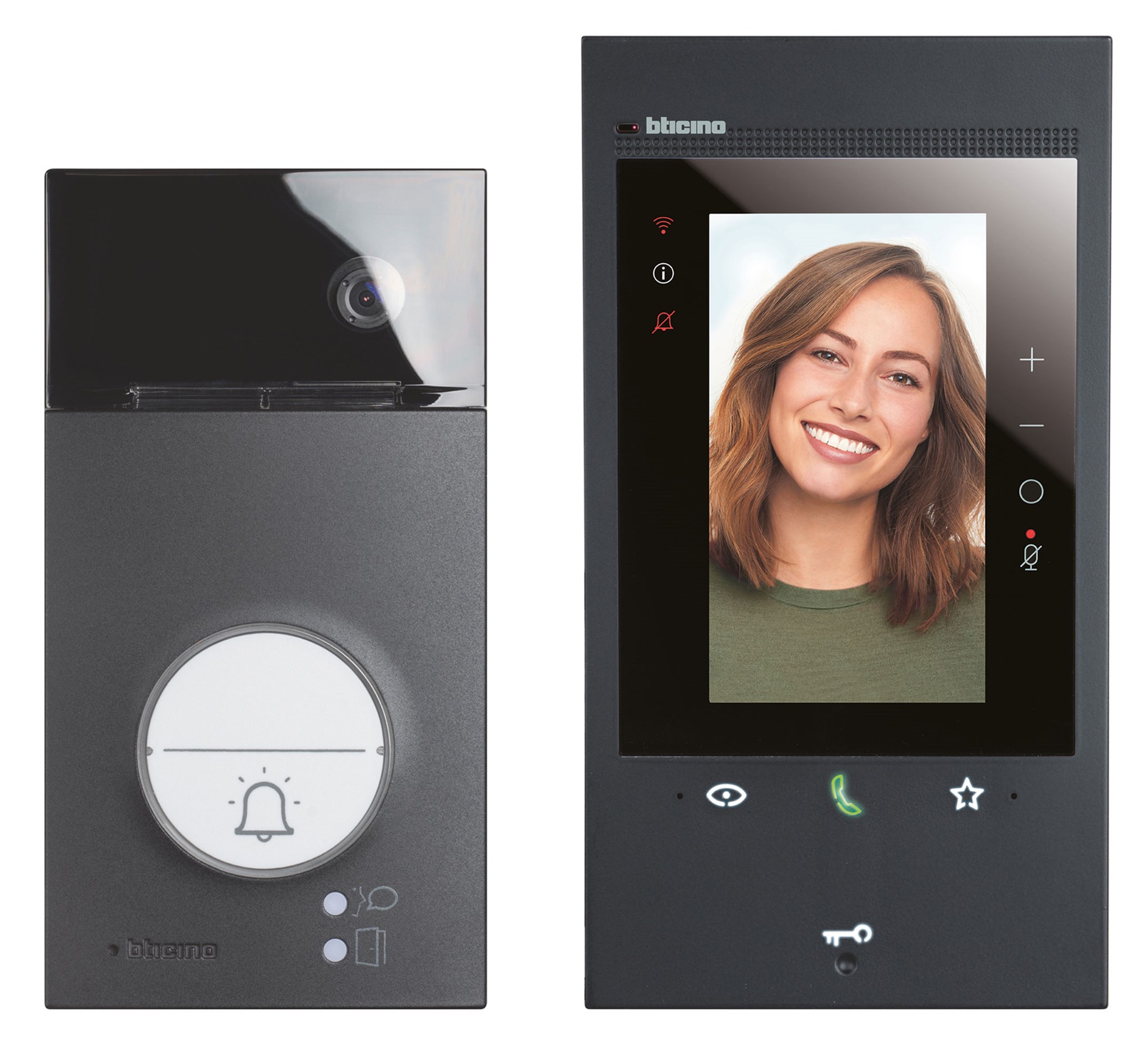 Bticino Flex'ONE Video-Set mit LINEA3000 Schwarz und hörerloser Video-Innenstelle CLASSE 300EOS with Netatmo Schwarz mit Smartphone-Anbindung