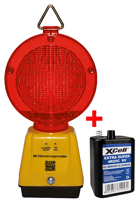 SET 1x LED-Warnblinklampe 636EU907 rot/transp. + 1x XCell Extra Super 4R25 6V 9,5Ah
