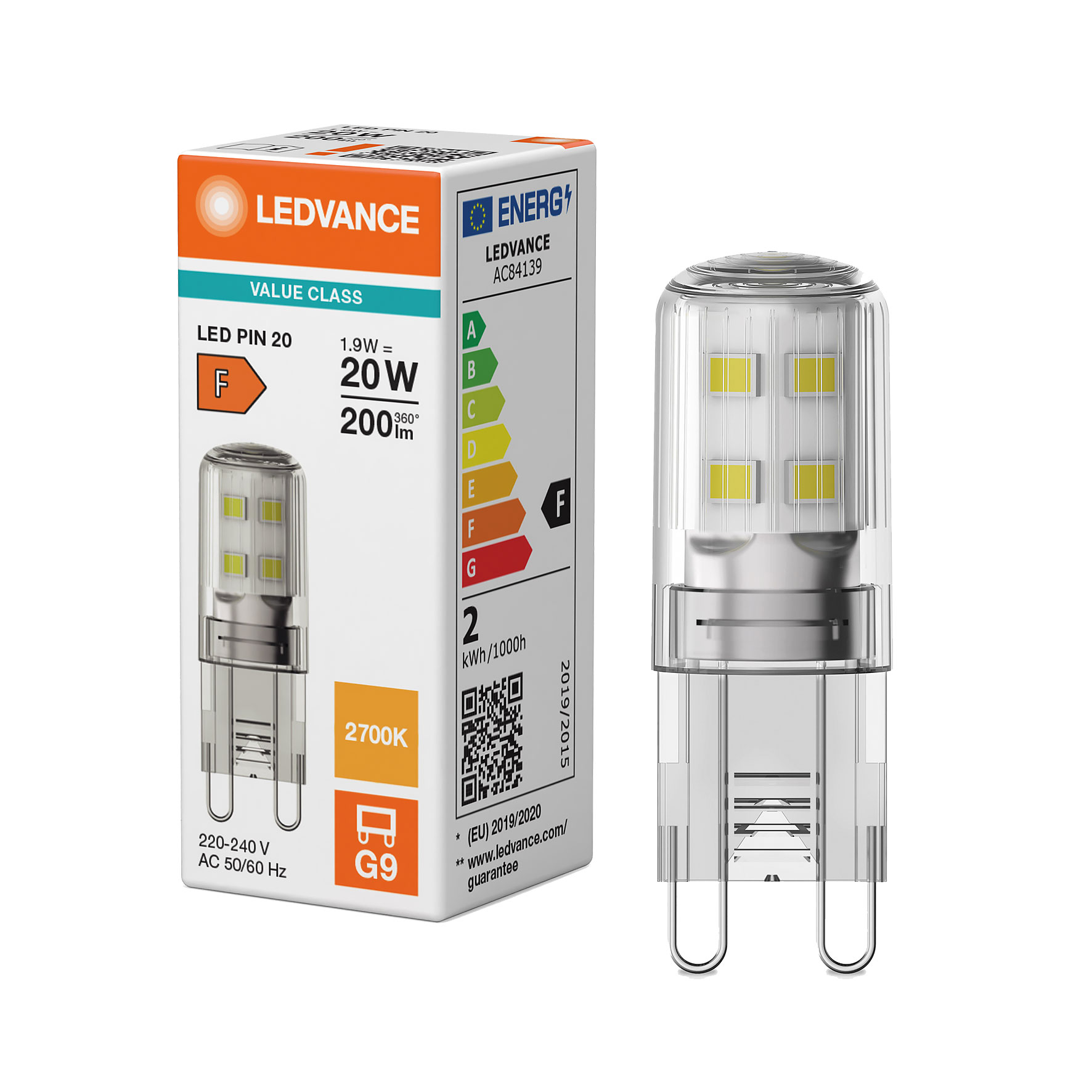 LED-Stiftsockellampe / 200 lm / 1,9W / G9 / 220-240V / 300° / 2.700K / 827 ww
